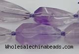 CNG5650 15.5 inches 15*35mm - 18*45mm faceted teardrop amethyst beads