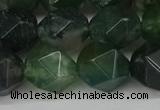 CNG6026 15.5 inches 12mm faceted nuggets moss agate beads