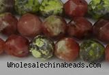 CNG6193 15.5 inches 10mm faceted nuggets red plum blossom jade beads