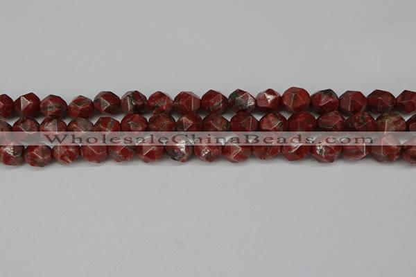 CNG6198 15.5 inches 10mm faceted nuggets brecciated jasper beads