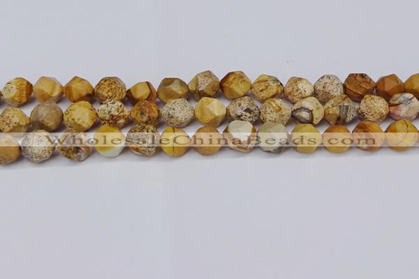 CNG6201 15.5 inches 10mm faceted nuggets picture jasper beads