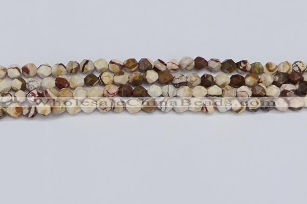 CNG6245 15.5 inches 6mm faceted nuggets zebra jasper beads