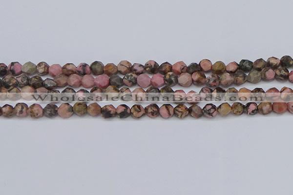 CNG6252 15.5 inches 6mm faceted nuggets rhodonite beads