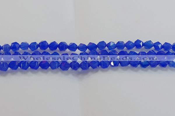 CNG6508 15.5 inches 6mm faceted nuggets blue agate beads