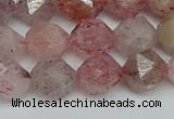 CNG7257 15.5 inches 10mm faceted nuggets strawberry quartz beads