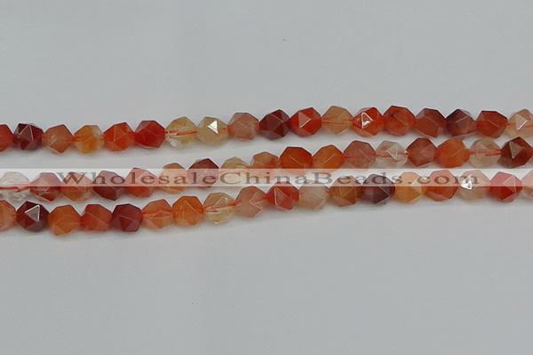 CNG7281 15.5 inches 8mm faceted nuggets red rabbit hair quartz beads