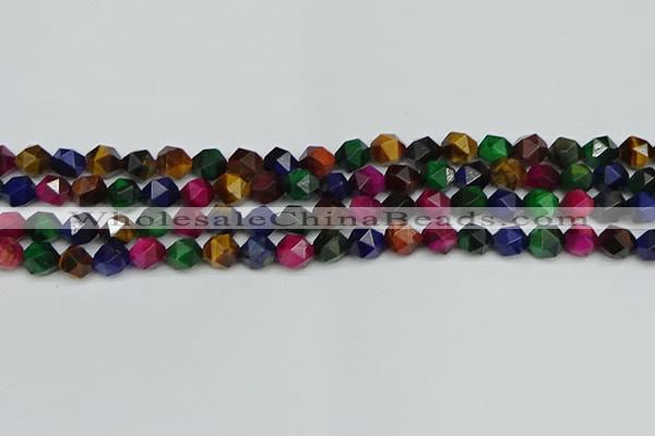 CNG7331 15.5 inches 8mm faceted nuggets mixed tiger eye beads