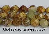 CNG7375 15.5 inches 6mm faceted nuggets picture jasper beads