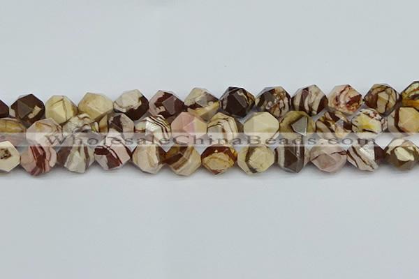 CNG7383 15.5 inches 12mm faceted nuggets zebra jasper beads