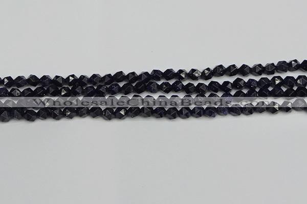 CNG7405 15.5 inches 6mm faceted nuggets blue goldstone beads