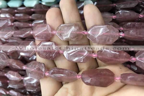 CNG7808 13*18mm - 18*25mm faceted freeform strawberry quartz beads