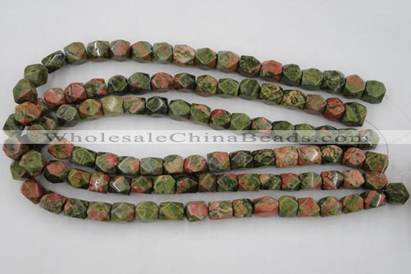 CNG821 15.5 inches 9*12mm faceted nuggets unakite gemstone beads