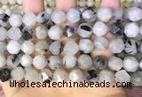 CNG8734 15.5 inches 10mm faceted nuggets black rutilated quartz beads