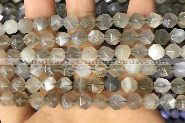 CNG8747 15.5 inches 8mm faceted nuggets grey moonstone beads