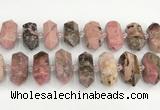 CNG8919 15.5 inches 10*25mm - 15*30mm faceted nuggets rhodonite beads