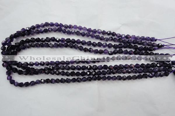 CNG927 15 inches 6mm faceted nuggets amethyst gemstone beads