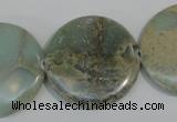 CNS235 15.5 inches 30mm flat round natural serpentine jasper beads