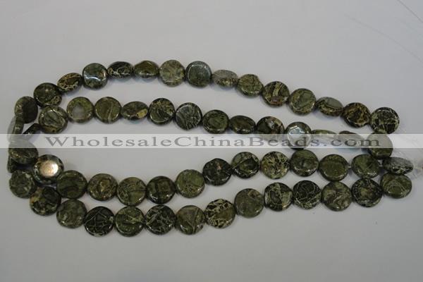 CNS520 15.5 inches 14mm flat round natural serpentine jasper beads