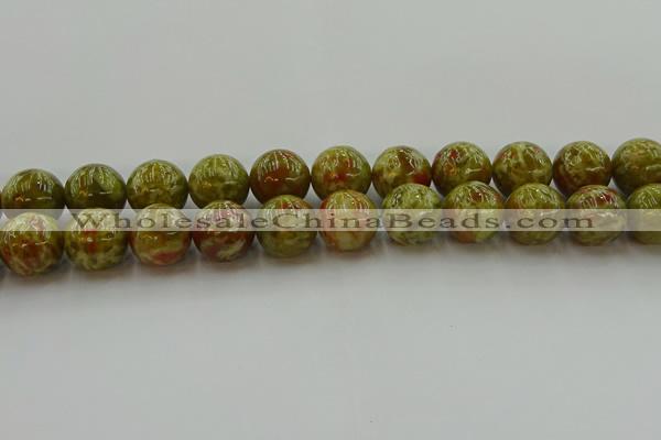 CNS607 15.5 inches 18mm round green dragon serpentine jasper beads