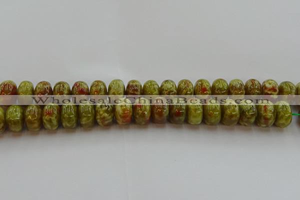 CNS615 15.5 inches 10*16mm rondelle green dragon serpentine jasper beads