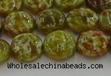 CNS623 15.5 inches 12mm flat round green dragon serpentine jasper beads