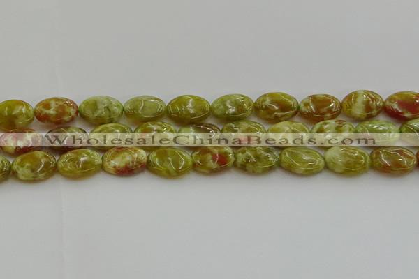 CNS633 15.5 inches 13*18mm oval green dragon serpentine jasper beads