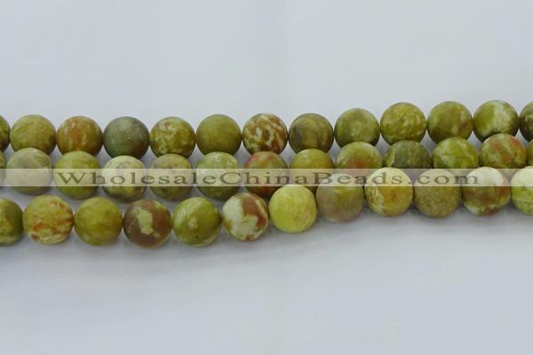 CNS655 15.5 inches 16mm round matte green dragon serpentine jasper beads