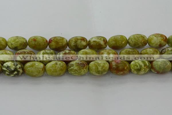 CNS665 15.5 inches 15*20mm drum green dragon serpentine jasper beads