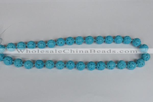 CNT09 16 inches 14mm carved round natural turquoise beads wholesale