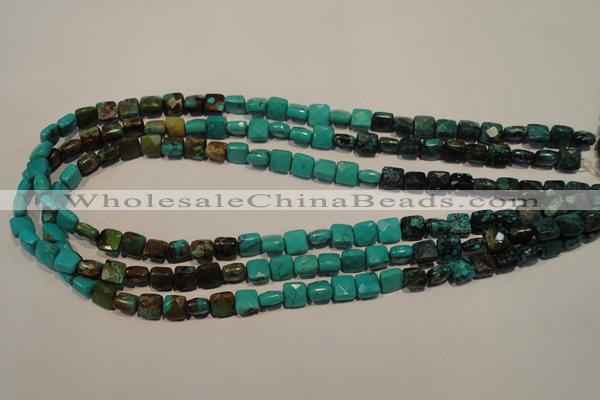 CNT125 15.5 inches 7*7mm faceted square natural turquoise beads