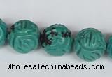 CNT32 16 inches 16mm carved round natural turquoise beads wholesale