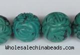 CNT33 16 inches 20mm carved round natural turquoise beads wholesale