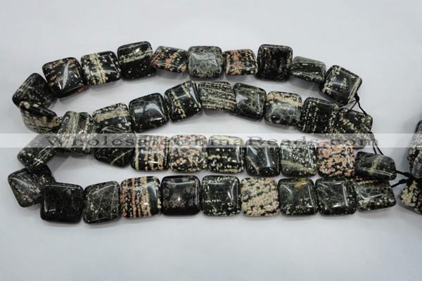 COB166 15.5 inches 20*20mm square snowflake obsidian beads