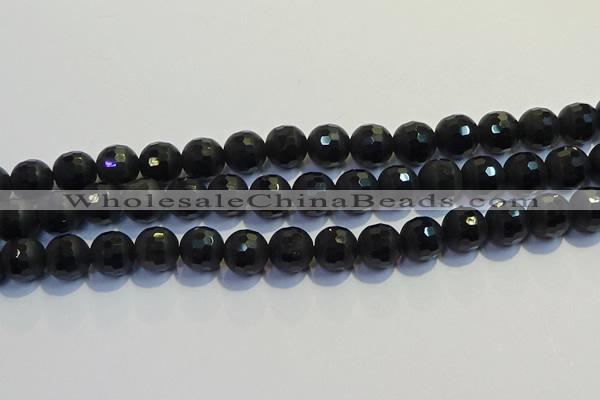 COB473 15.5 inches 6mm faceted round matte black obsidian beads