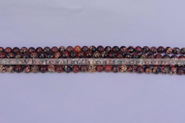 COB660 15.5 inches 4mm round red snowflake obsidian beads