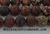 COB672 15.5 inches 8mm round matte red snowflake obsidian beads