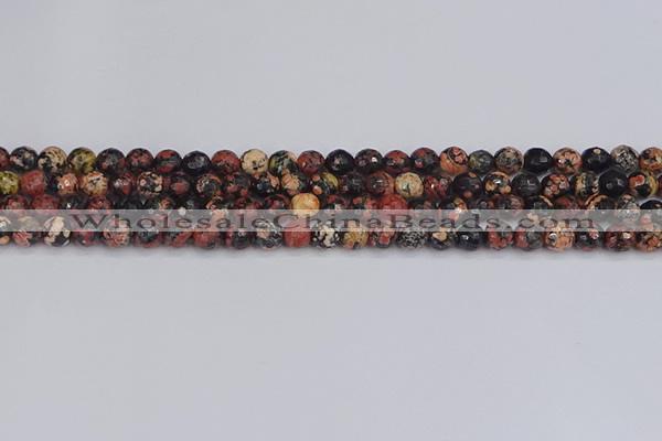 COB677 15.5 inches 6mm faceted round red snowflake obsidian beads