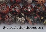 COB680 15.5 inches 12mm faceted round red snowflake obsidian beads