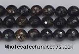 COB684 15.5 inches 4mm faceted round golden black obsidian beads