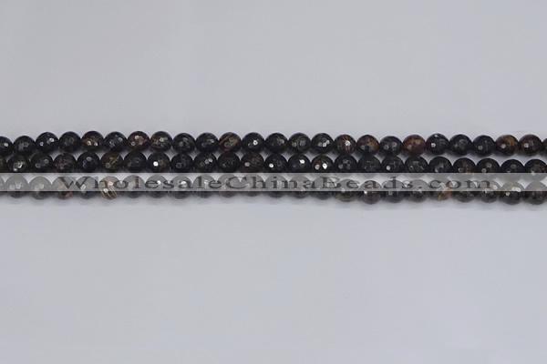 COB684 15.5 inches 4mm faceted round golden black obsidian beads