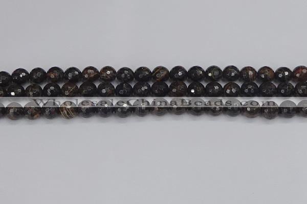 COB686 15.5 inches 8mm faceted round golden black obsidian beads