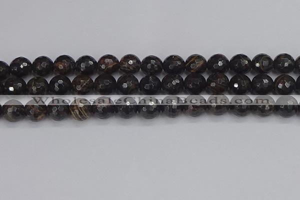 COB688 15.5 inches 12mm faceted round golden black obsidian beads