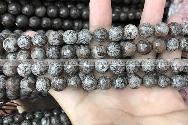 COB693 15.5 inches 10mm faceted round Chinese snowflake obsidian beads