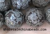 COB695 15.5 inches 14mm faceted round Chinese snowflake obsidian beads