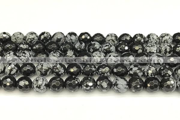 COB773 15 inches 12mm faceted round snowflake obsidian beads