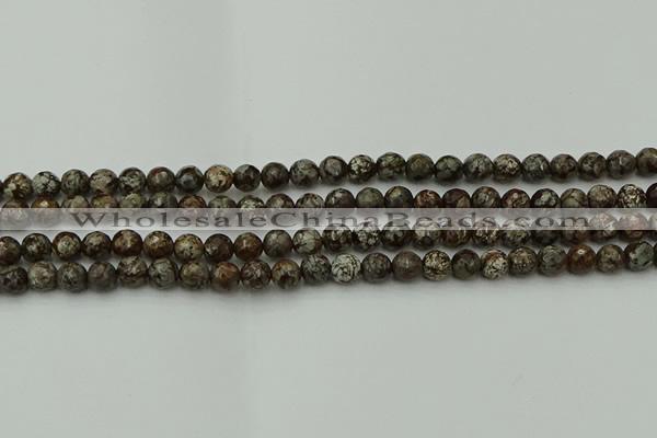 COB811 15.5 inches 6mm faceted round red snowflake obsidian beads