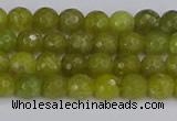 COJ408 15.5 inches 4mm faceted round olive jade beads