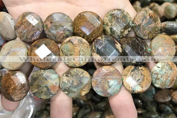 COP1650 15.5 inches 20mm facted coin green opal gemstone beads