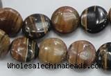 COP211 15.5 inches 14mm flat round natural brown opal gemstone beads