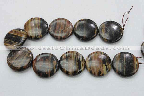 COP230 15.5 inches 40mm flat round natural brown opal gemstone beads